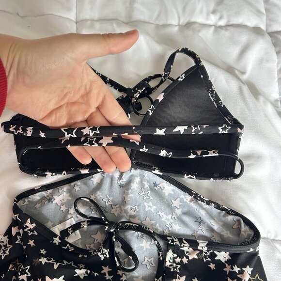 Hula Honey Womens XS Starstruck Cutout Halter Tankini Top Black Pink Stars Y2K - Picture 6 of 9